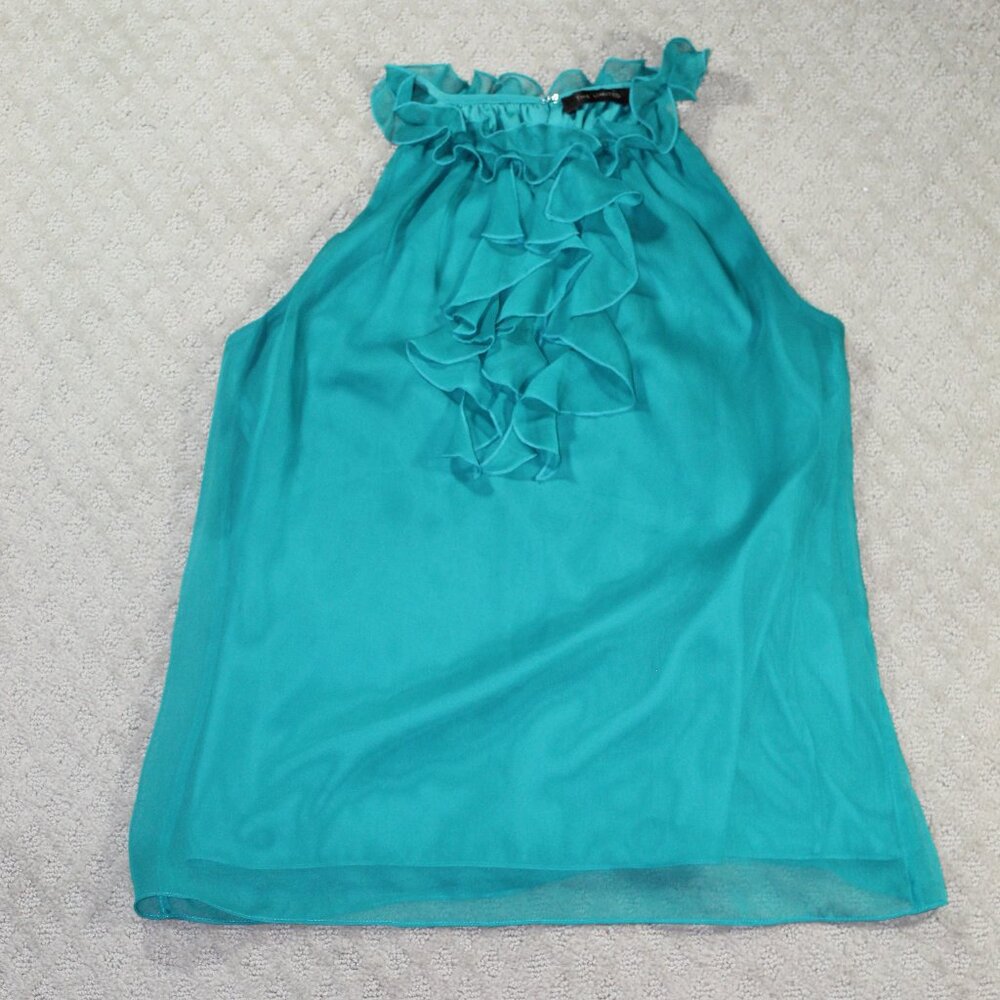 The Limited Women's Sz M Green Chiffon Ruffle Front Sleeveless Blouse EUC